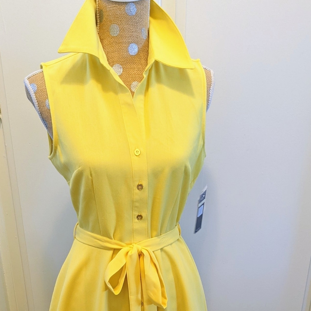 DOWNTOWN Canary Yellow Dress Lemon Club Dress Yellow Shirt Dress. Tea length.